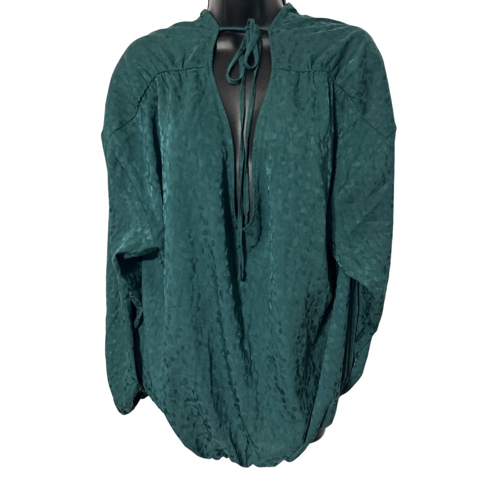 Lane Bryant Teal Leopard Jacquard Keyhole Tie Blouson Blouse Top 18/20 NWT